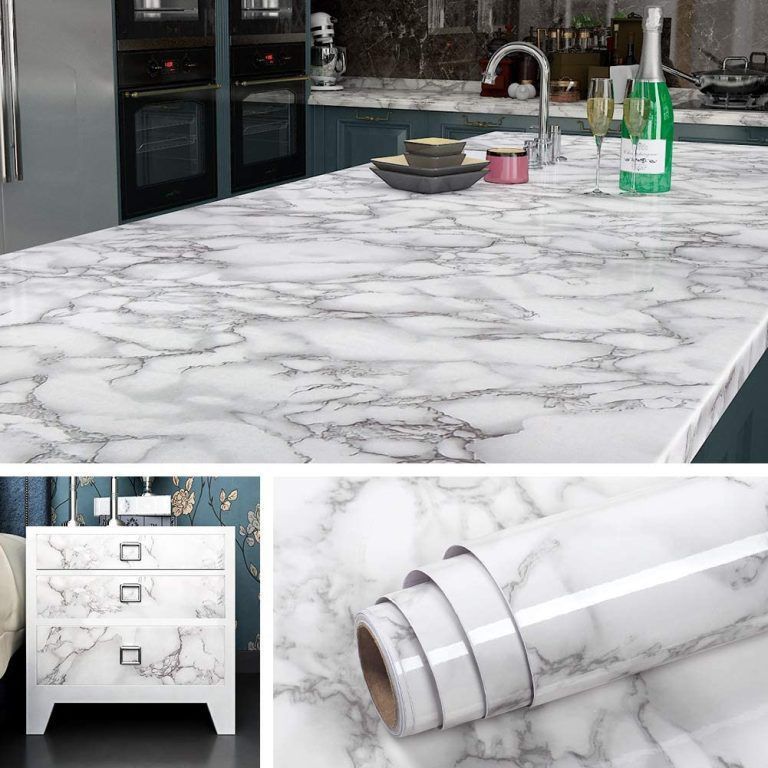 Self Adhesive White Marble Sheet For Kitchen – Waterproof, Heat And Oil Resistant Wallpaper For Countertops, Cabinets, And Furniture(60x200)