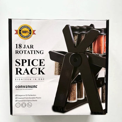 18-Jar Rotating Spice Rack Organizer Set – Windmill Design with Glass Jars, Spice Labels & Funnel